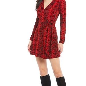 B. Darlin Red Snake print Wrap Shirt Dress